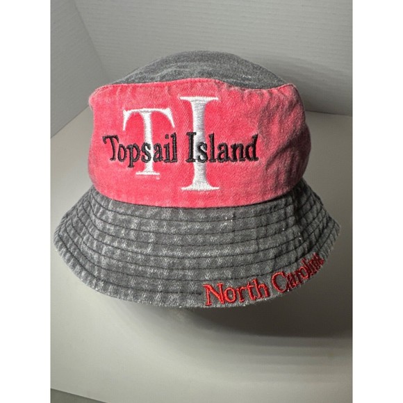 Topsail Island Bucket Hat Unisex, ￼OS /Red-Black /Stone Wash - NC Beach - Picture 2 of 10